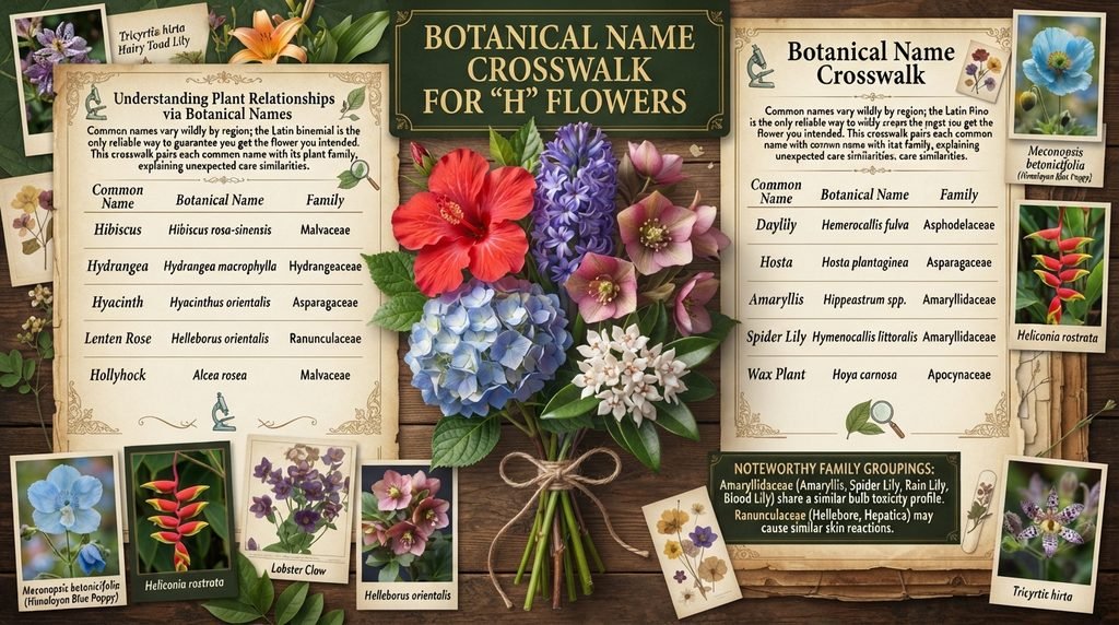 Botanical Name Crosswalk for H Flowers