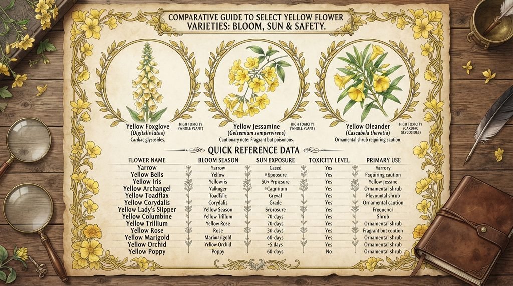 Full Comparison Table: Bloom Time, Sun, and Safety at a Glance