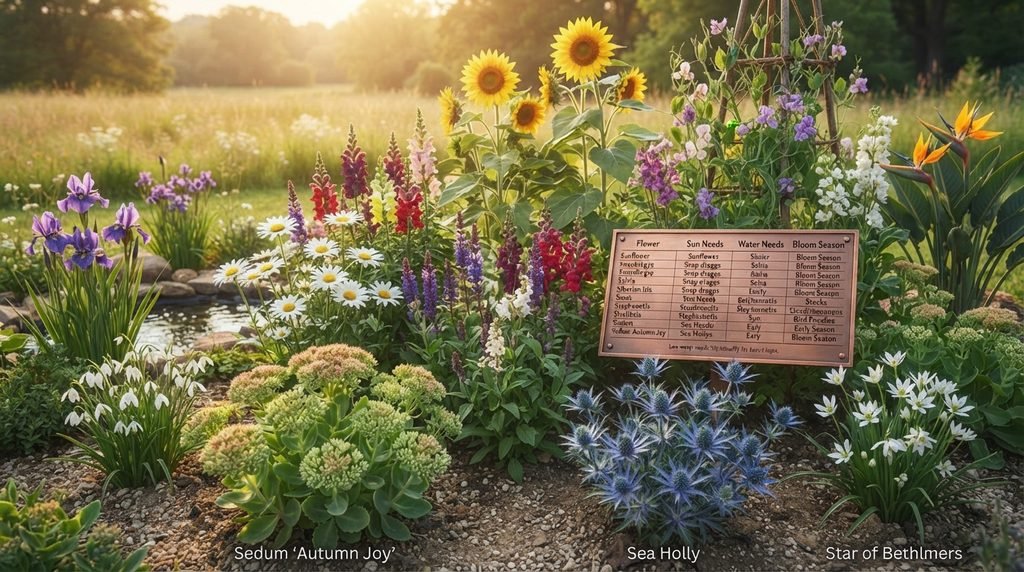 Full Comparison Table: Sun, Water, and Bloom Time