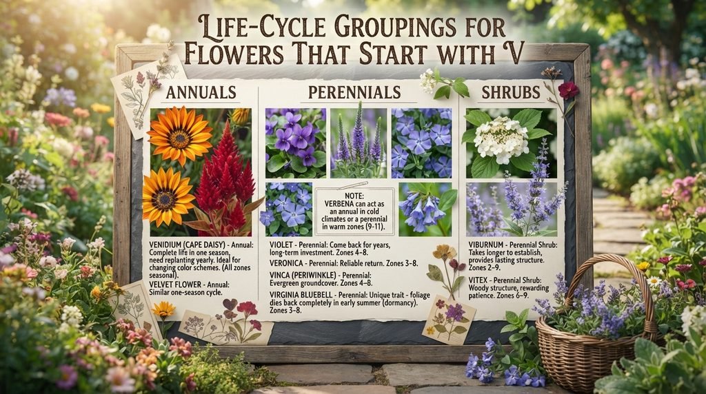 Life-Cycle Groupings for Flowers That Start With V
